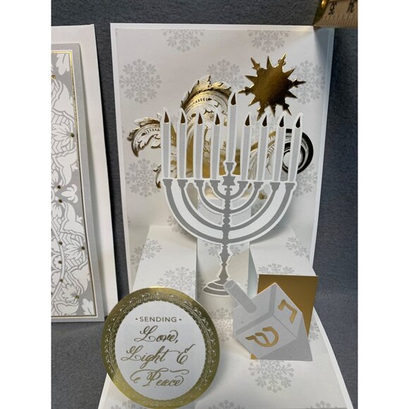 Handmade Pop-Up Hanukkah Card With Menorah & Dreidel Set of 2 - Picture 2 of 6